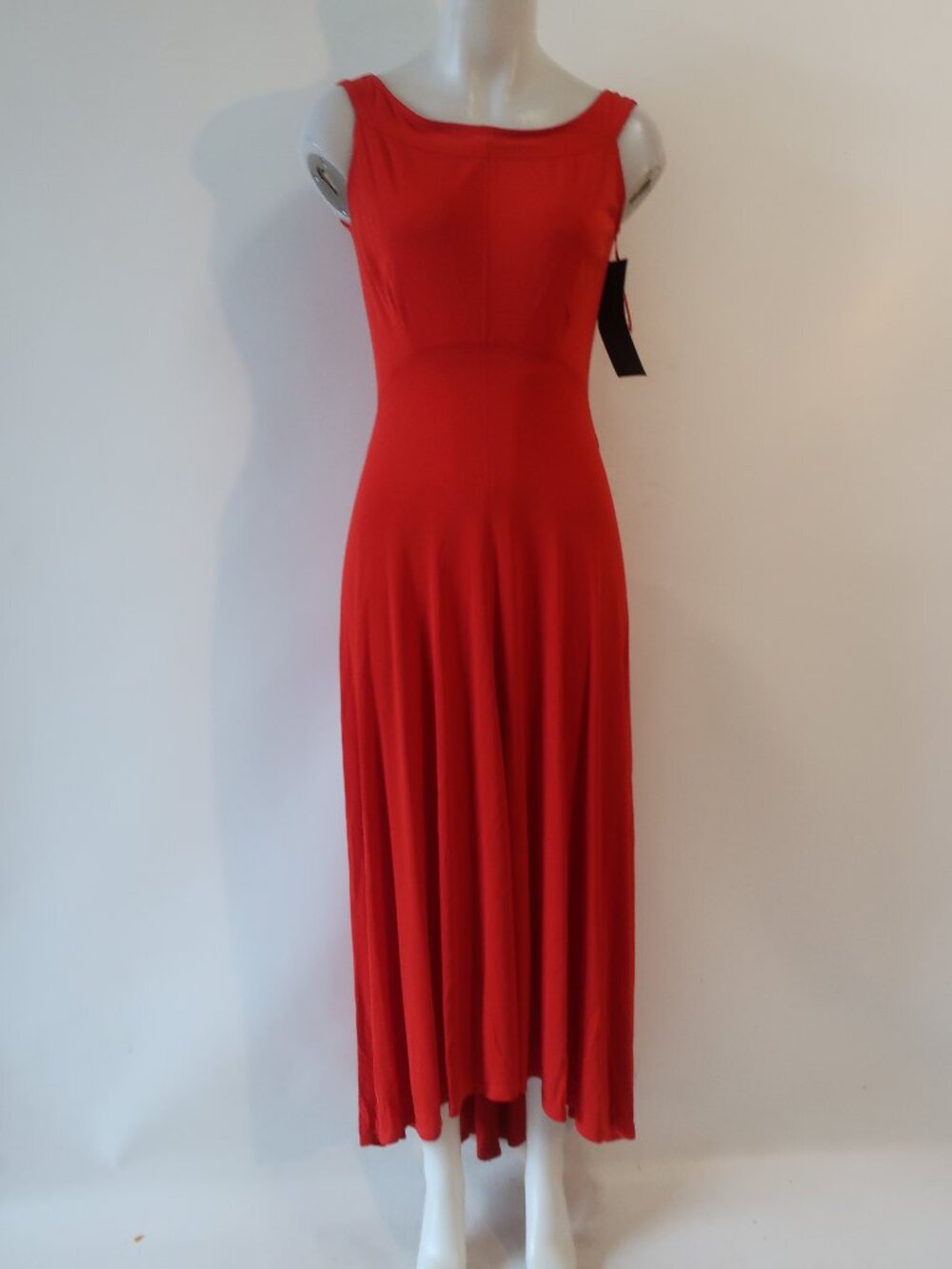NWT Women Donna Karan Black Label Poppy Red (Item- 55) Sleeveless Hi-Low Dress 6